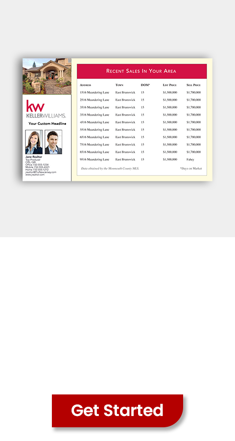 customizable Keller Williams agent Recent Closings postcard mailers with approved KW template