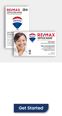 Order customized REMAX Non-Foil Business Cards with logo and photo, choice of horizontal or vertical