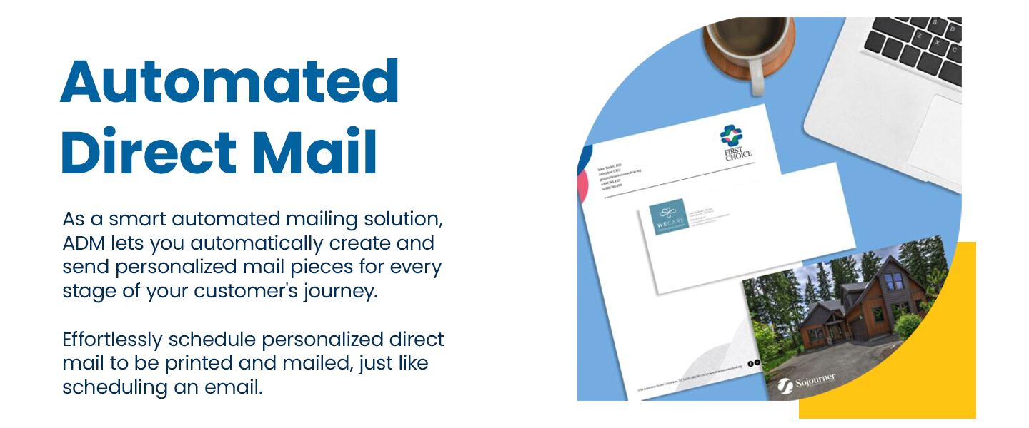 Xpressdocs AmazingMail automated direct mail service, allows you to automatically create and send personalized mail pieces for every occasion. Schedule personalized direct mail to be printed and mailed the same way you can schedule an email.